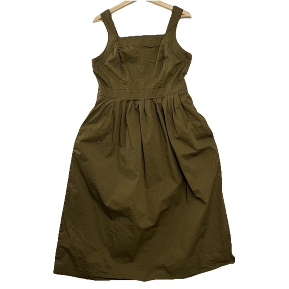 Knox Rose Milkmaid Midi Dress Womens Medium Olive Green Pockets Smocked Fall - Picture 1 of 11